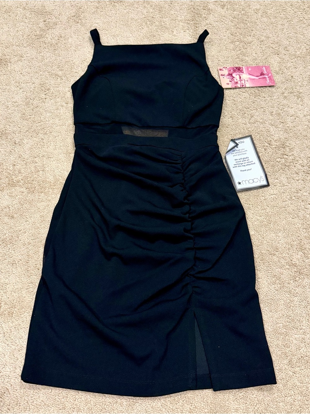 NWT Emerald Sundae Sz S Black Ruched Mini Dress Shear Waistline Sleeveless